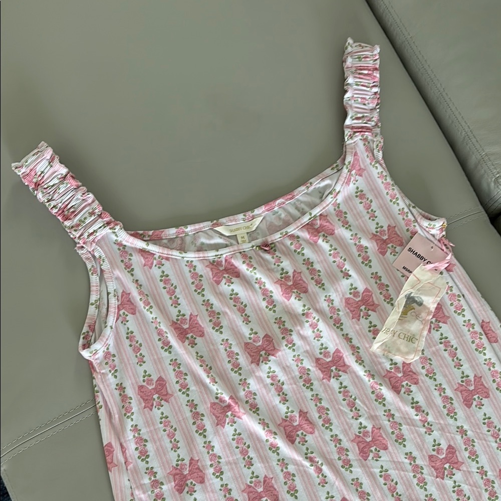 Shabby Chic Pink and White Chemise Nightgown flowers and bows